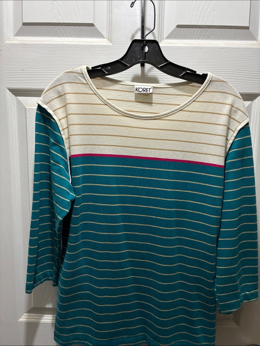 Koret Teal, Cream & Pink Striped Boatneck Top